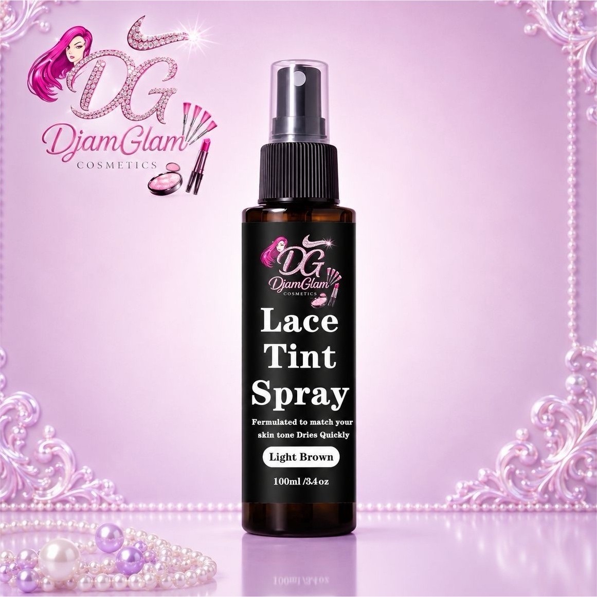 DjamGlam Cosmetics Lace Tint Spray, Light Brown, 100ml/3.4oz