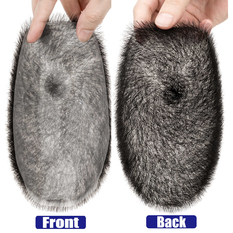 Mens Toupee Hairpiece PU Remy Hair System Replacement Buzz Cut Short Hair Wigs L