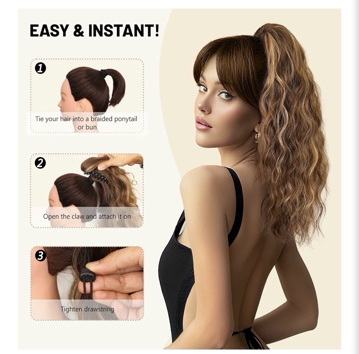 18 Inch Claw Clip Ponytail Extension,Clip on Ponytail for Women, Wavy, Medium Br