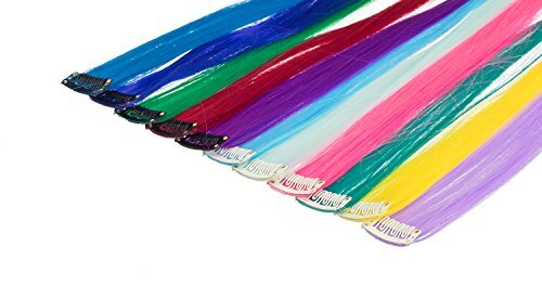 22 Pcs Colored Party Highlights Clip on in Hair Extensions Multi-Colors Hair