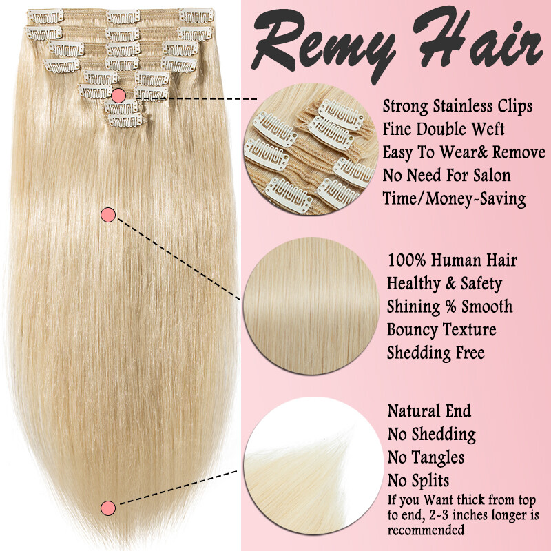 Luxury Thick Clip in Hair Extensions 100% Remy Human Hair Double Weft Full Head