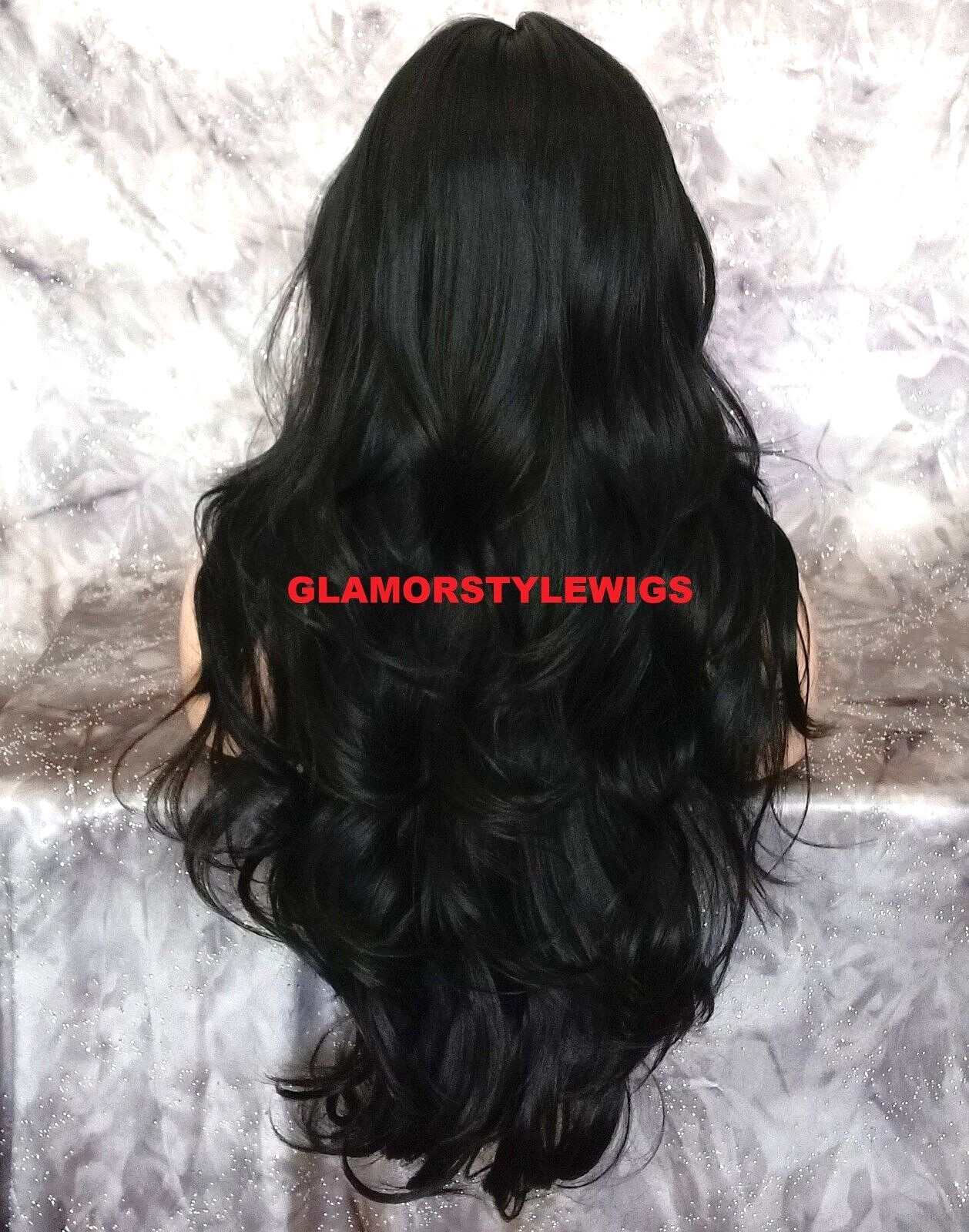 38″ LACE FRONT FULL WIG LONG WAVY LAYERED WITH BABY HAIR OFF BLACK #1B NWT