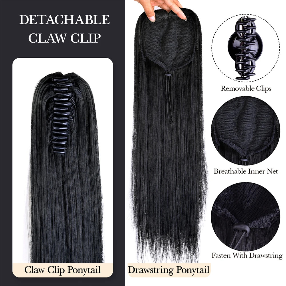 Women 24Inch Long Straight Synthetic Claw On Ponytail Hair Extensions Hairpiece
