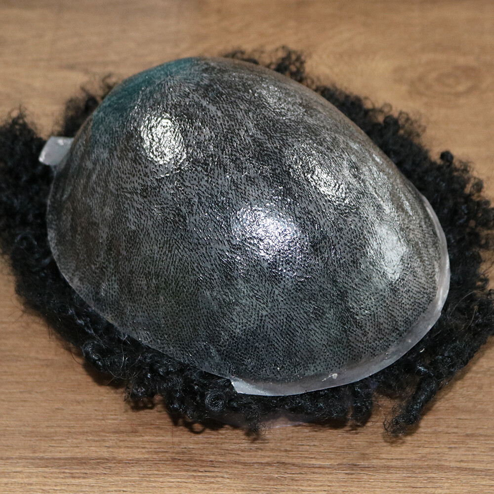 10MM 360 Wave Man Toupee Hair Unit African Black Mens Curly Replacement System