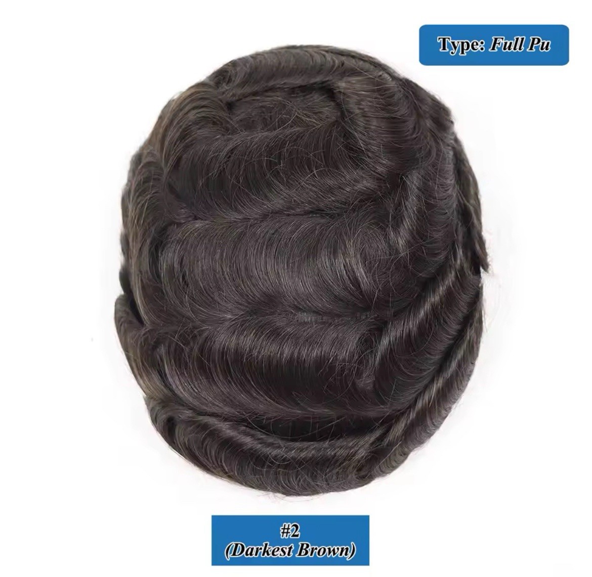 Men’s Human Hair Toupee Hairpiece Full PU Base V-Loop Wavy 8x10in