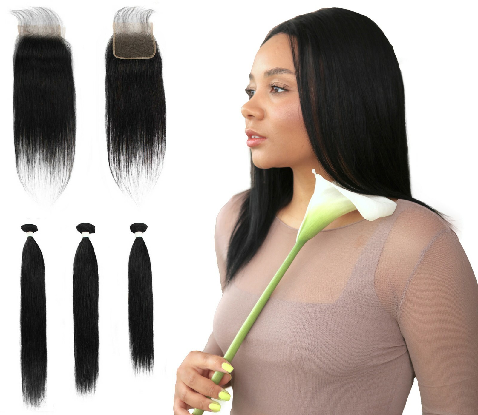 LUXLUXE Rico 100% Human Hair Bundle Free Part 4X4 Hand Tied Swiss Lace Closure
