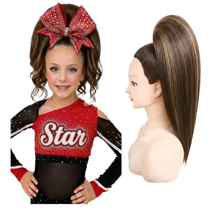 SEIKEA Cheer Ponytail Hair Piece 16″ Straight, Brown with Blonde Highlights