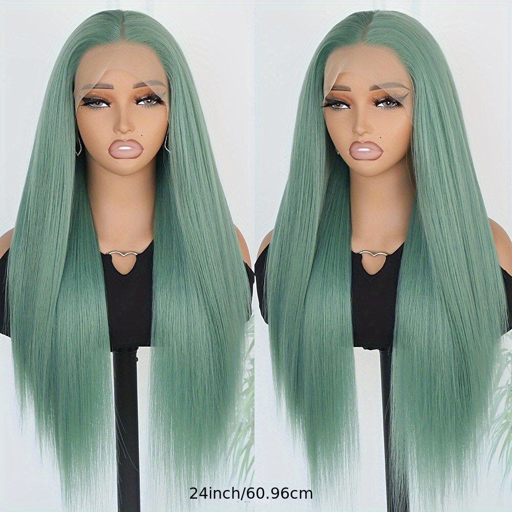 Long Straight Lace Front Wigs Heat Safe Green Hair Women Daily Party Cosplay Use