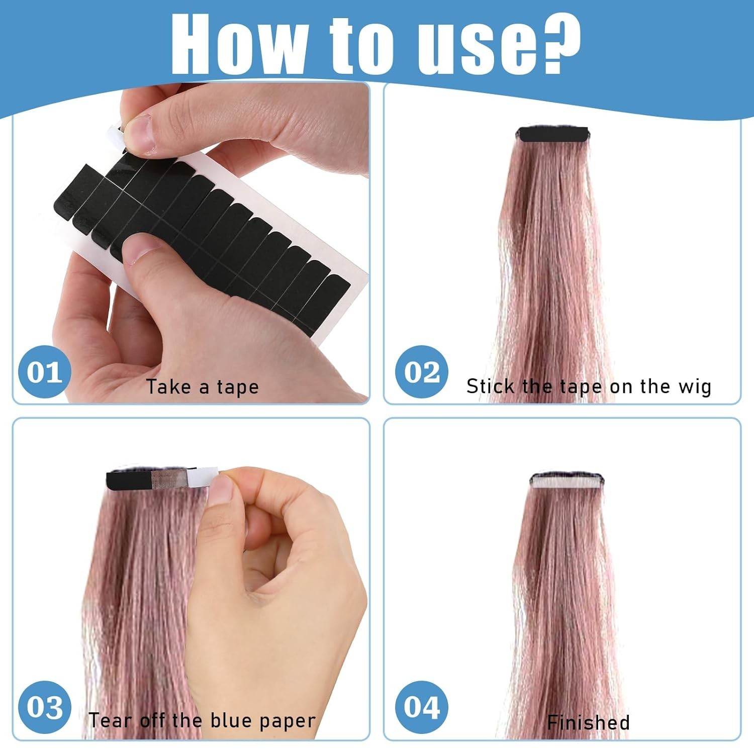 120pcs Black Hair Extension Tape Double Sided Waterproof Replacement Adhesive Ta