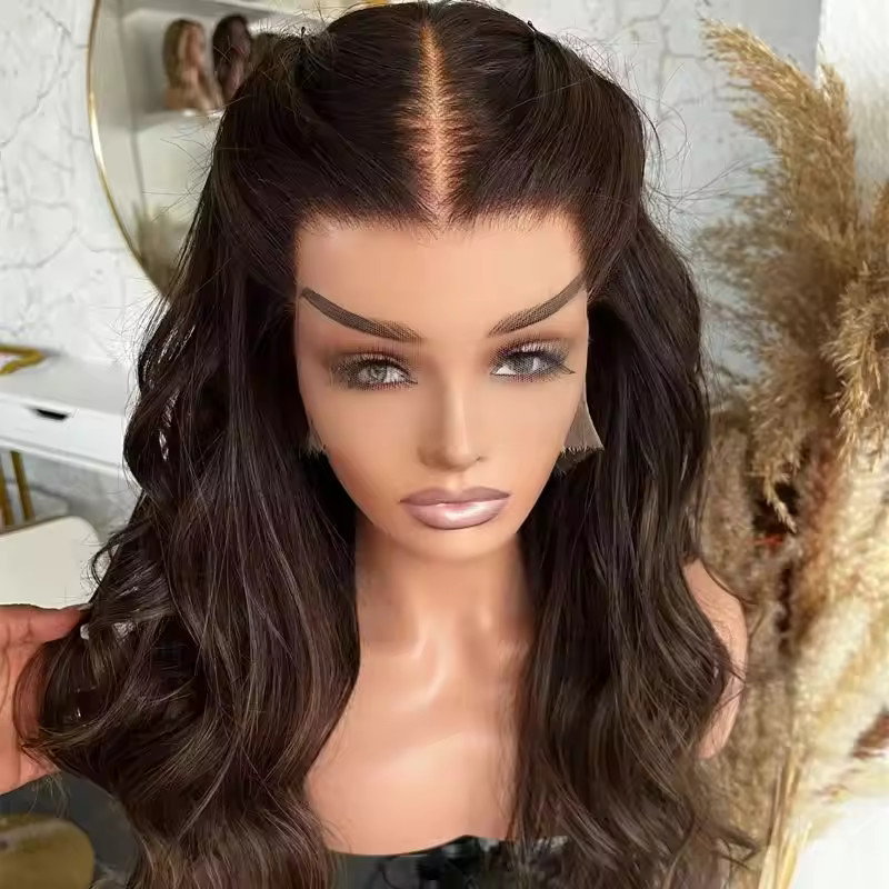 13×6 Dark Brown body wave wigs 100% Human Hair Lace Front Wigs Bleached Knots