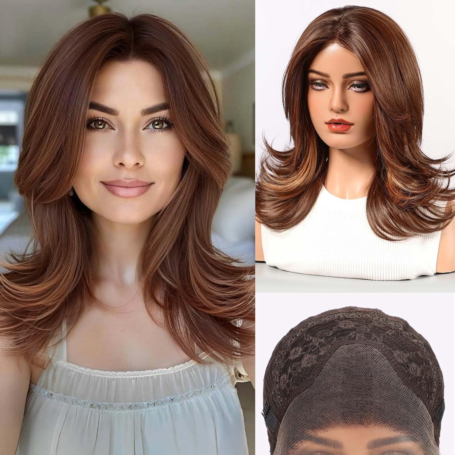 Ombre Red Brown 13×4 Lace Front Human Hair Wig Layered Wig