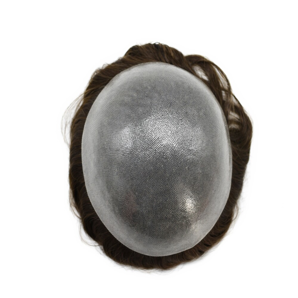 Thin Skin 0.1mm Invisible Full Poly Mens Toupee Hairpiece Human Hair US
