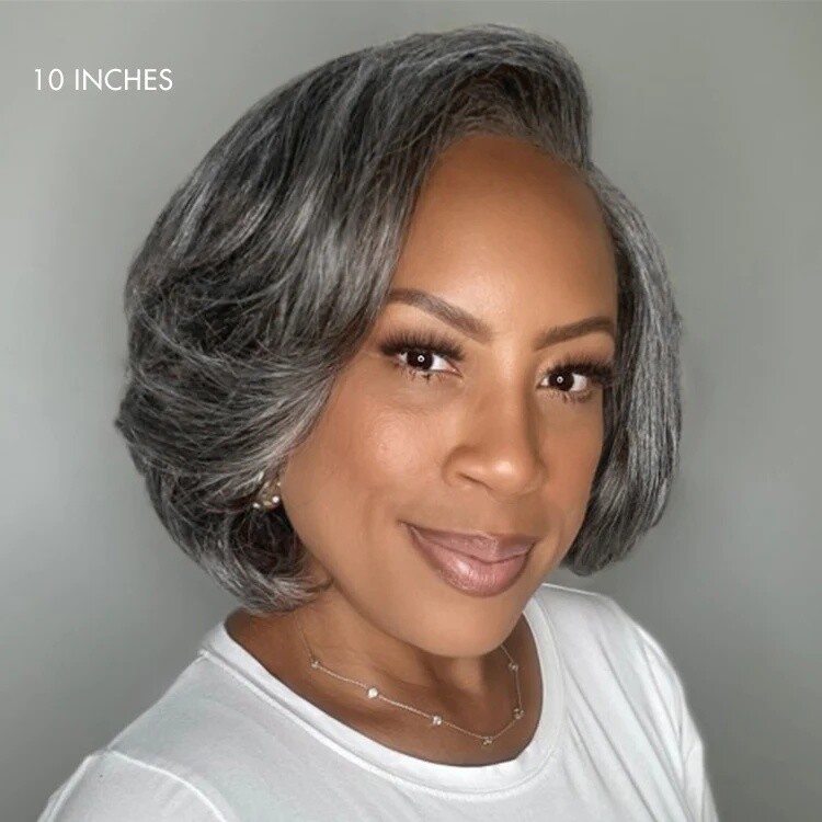 Short Bob Dark Gray Wavy Human Hair Lace Front Wigs 13×4 for Women Daily Wear