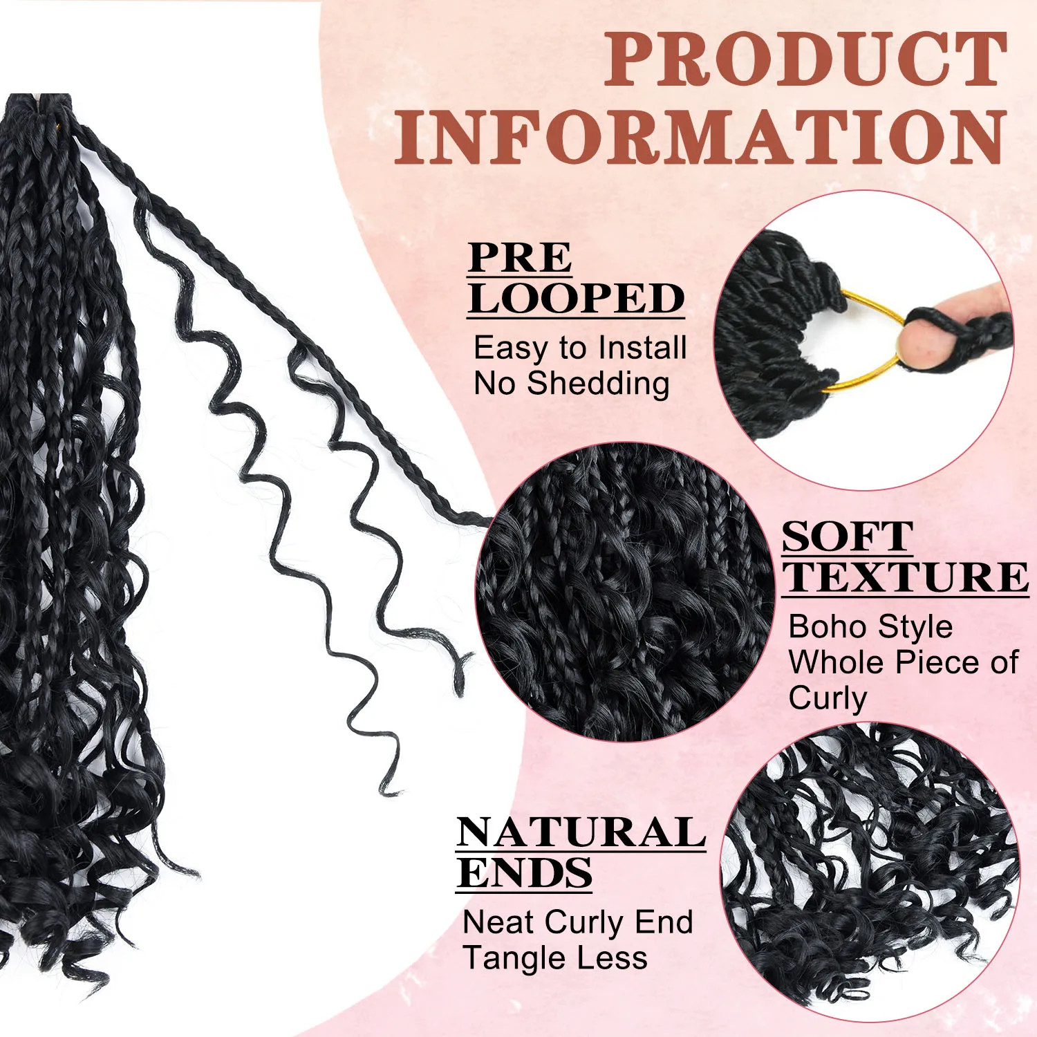 Synthetic Boho Goddess Box Braids Crochet Hair With Curl Ends Hair Extensions