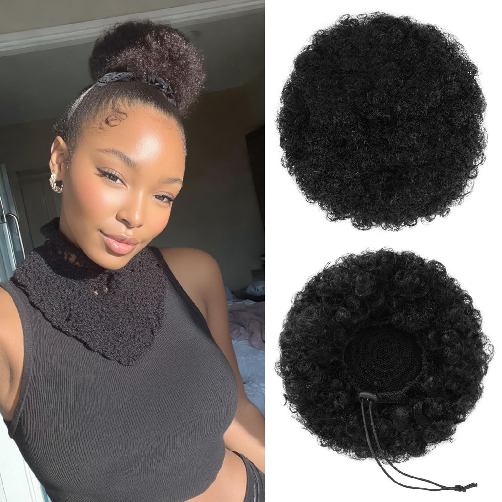 Afro Puff Drawstring Ponytail 100% Human Hair – 6-7 inch Diameter, 45g Weight
