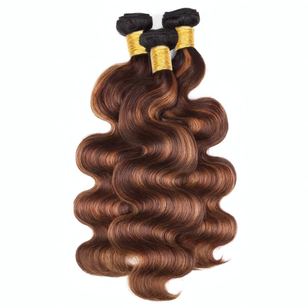 Ombre Brown Highlight Human Hair Bundles T1BP4/30 Body Wave Human Hair 3 Bundles