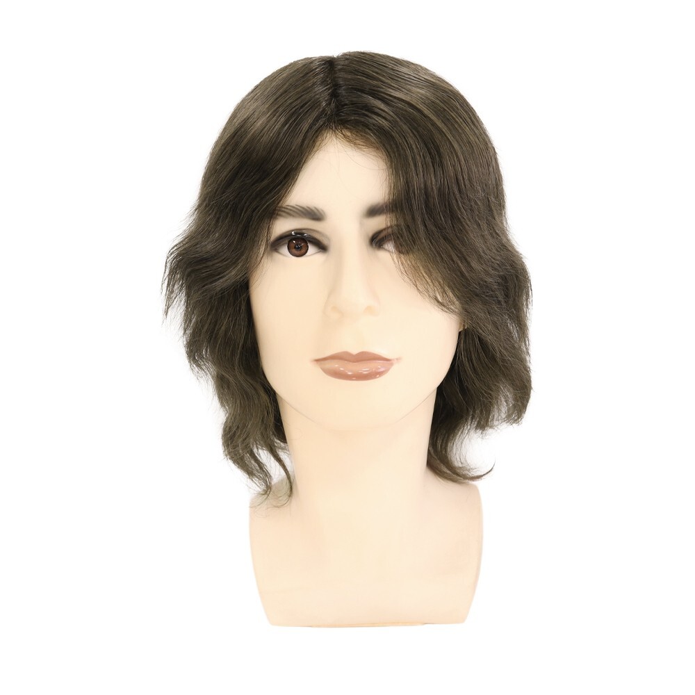 Full Head Wig French Lace Poly Skin Human Hair Wig Medium Size Brown Hair 6” #5