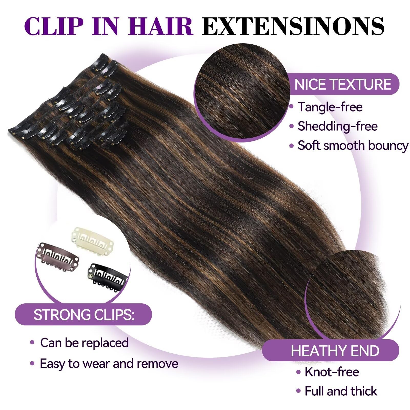 Clip in Hair Extensions Real Human Hair 18 inch 100g/3.6oz Straight Seamless …
