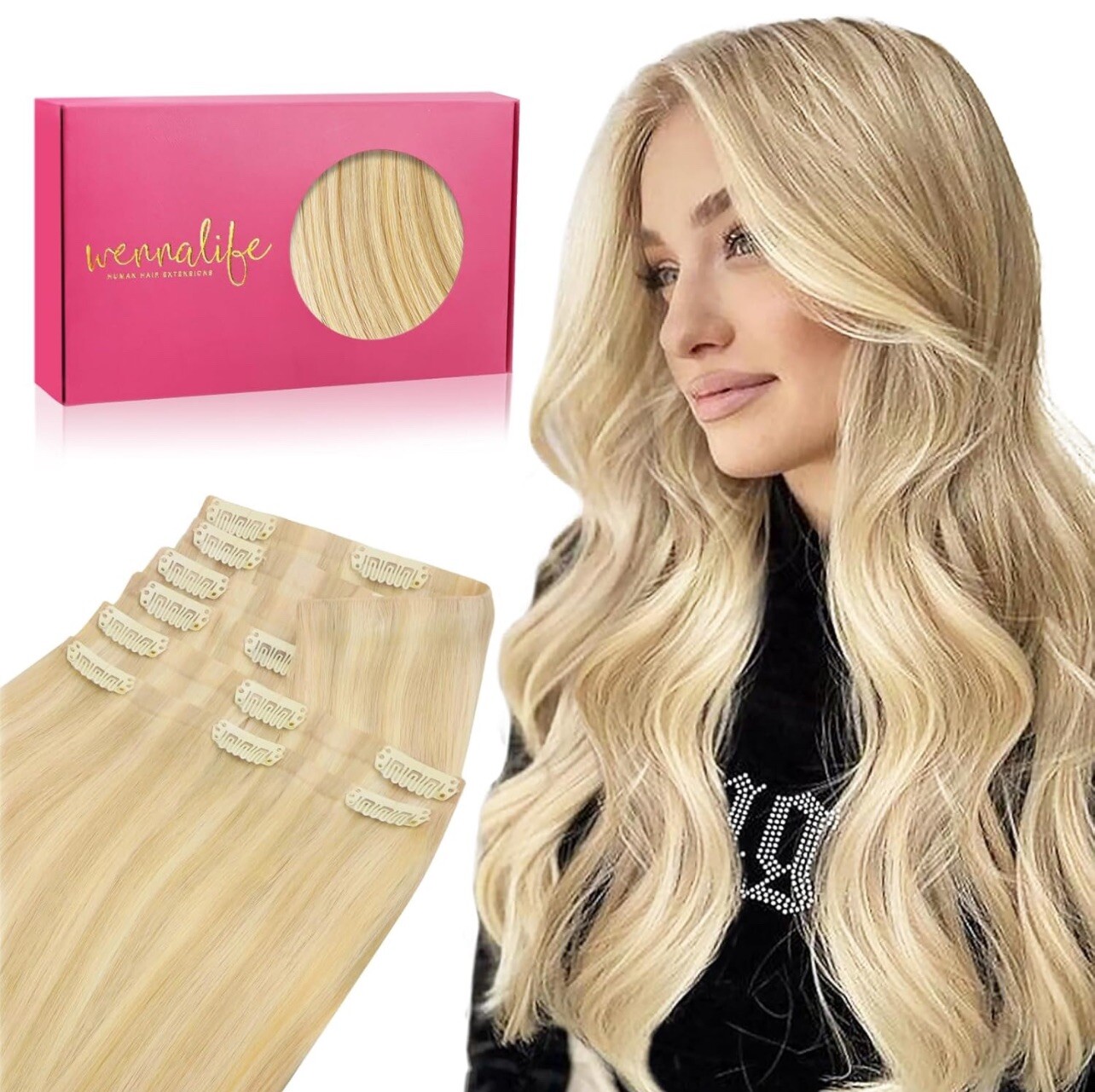 WENNALIFE Invisi Edge Clip in Hair Extensions Real Human Hair, 20 In, 150g