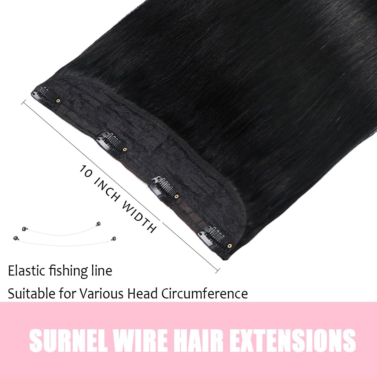 SURNEL Wire Hair Extensions, Jet Black 65g 14 Inch, Invisible Wire Extensions Re