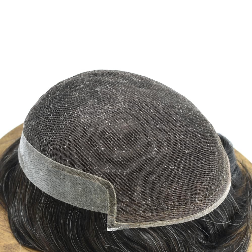 French Lace Front Mens Toupee Poly Skin Hairpieces Human Hair Replacement System