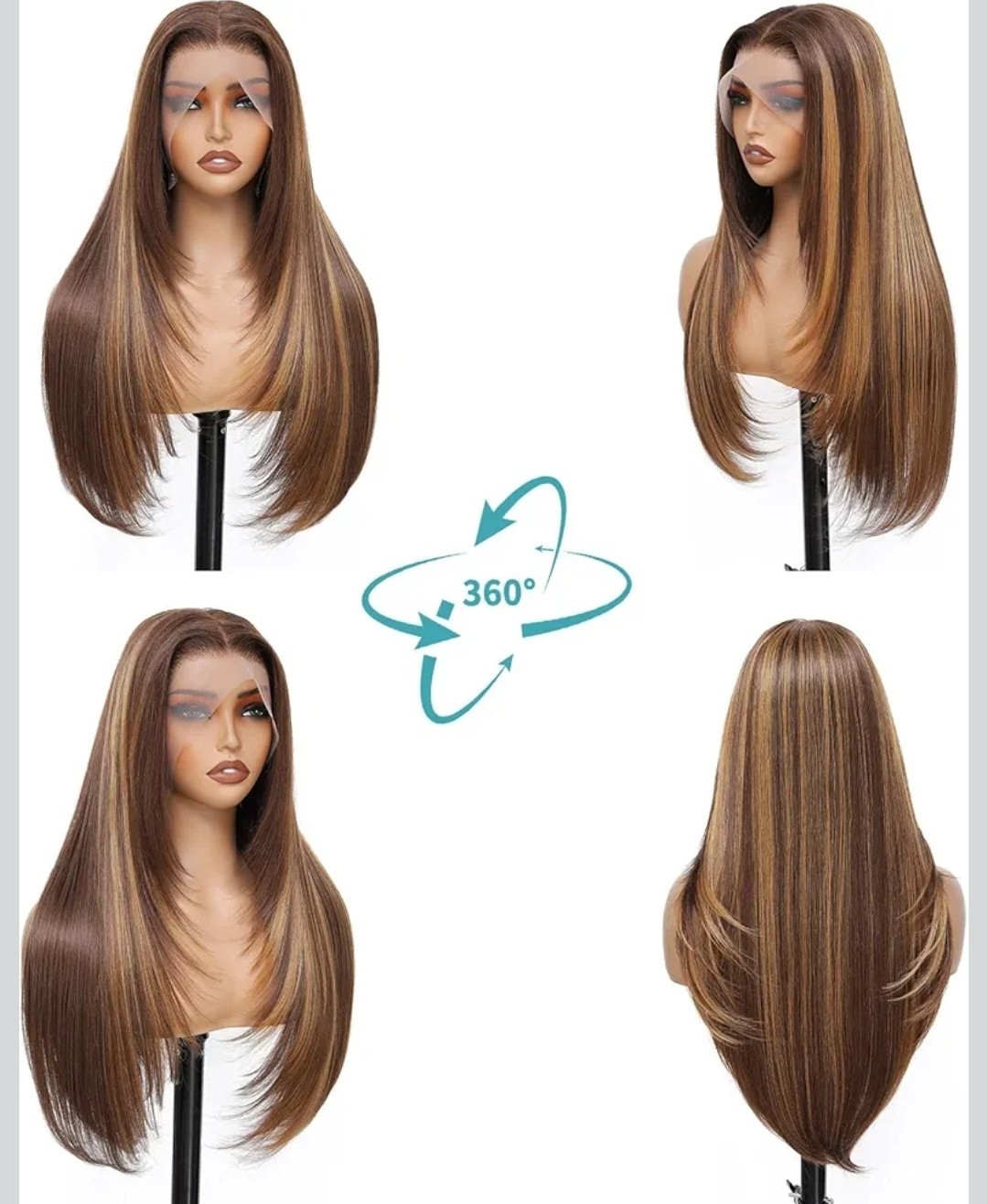 HD Lace Front Wig Human Hair Blend Highlights Straight Honey BROWN Blonde