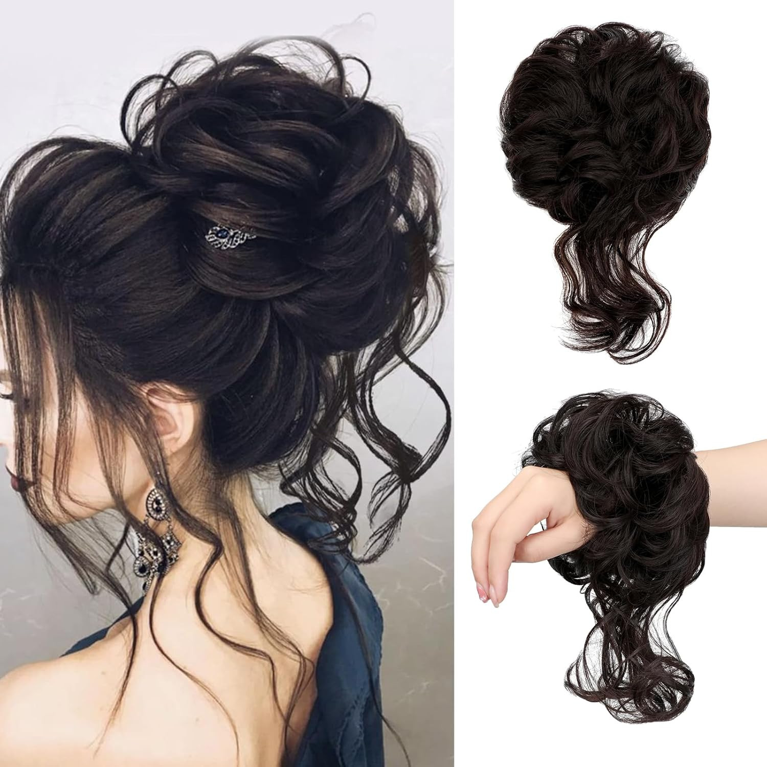 Messy Bun Hair Piece Tousled Updo Hair Buns Extension Elastic Band Curly Scrunch