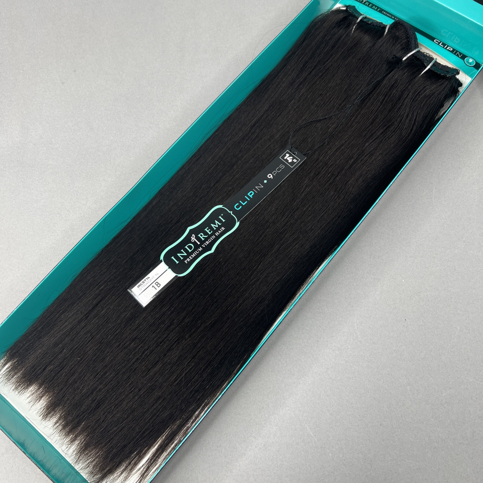 Indi Remi 9 Pc 14” Clip-in #1B Off Black Straight Human Virgin Hair Bobbi Boss