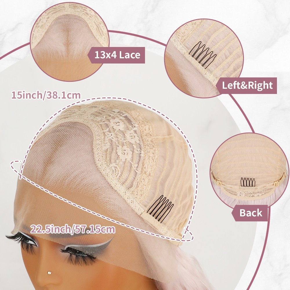 Light Pink Color Body Wave Long Glueless Lace Frontal Wigs Pre Plucked Hairline