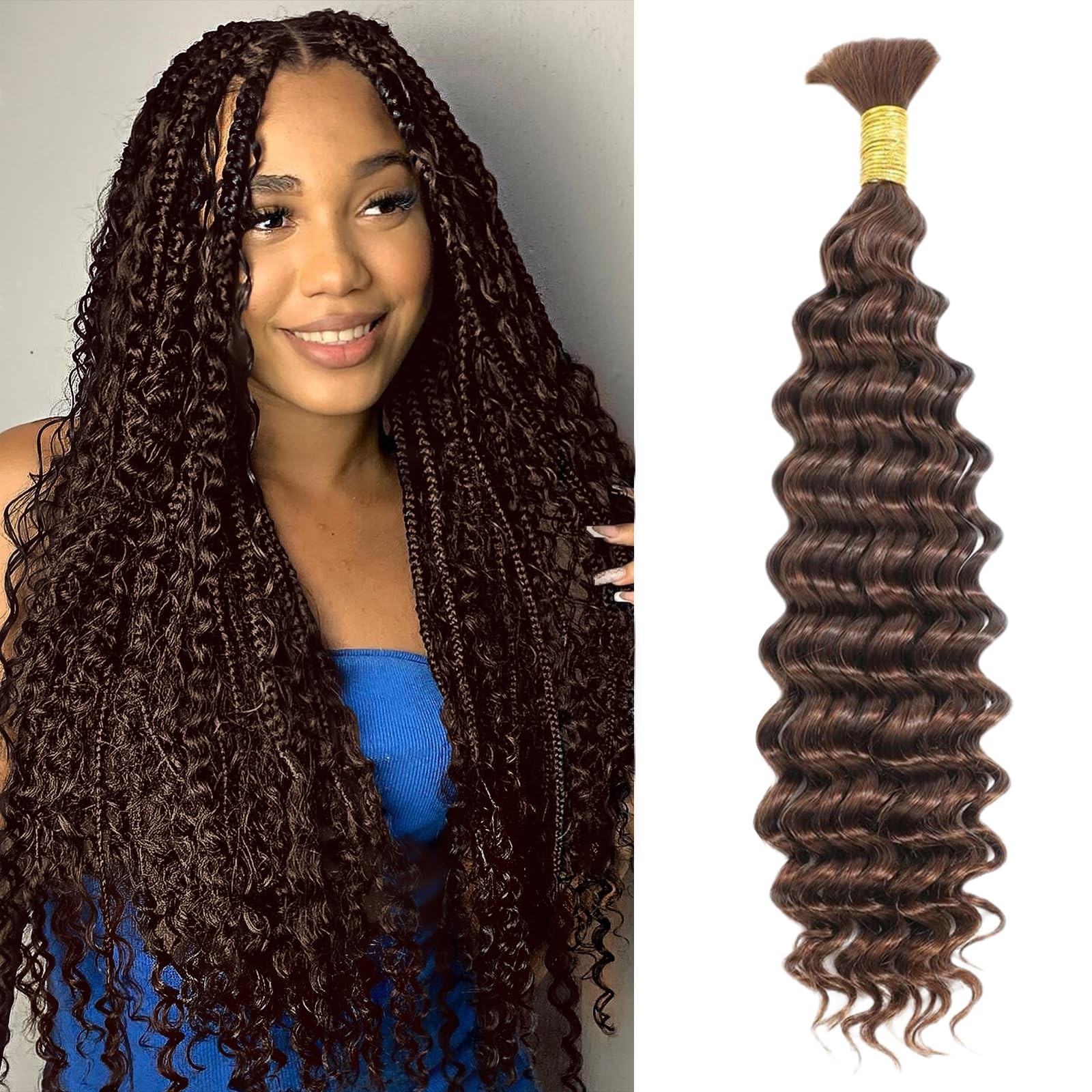 Boopwine Chocolate Brown Human Braiding Hair For Boho Braids 1 Bundle 55G 22