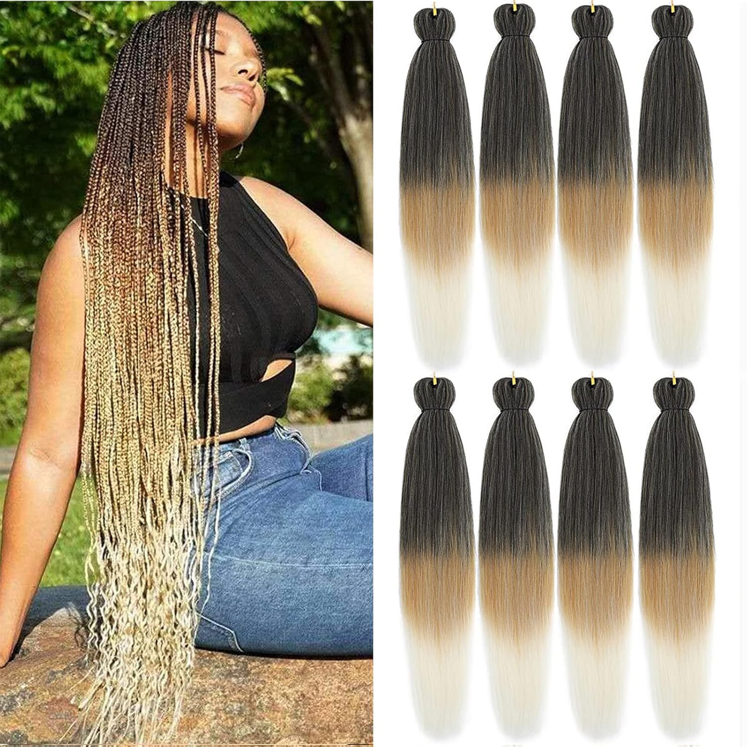 Pre Stretched Braiding Hair Ombre 30 Inch 8 Packs Synthetic Crochet Braids Hot W