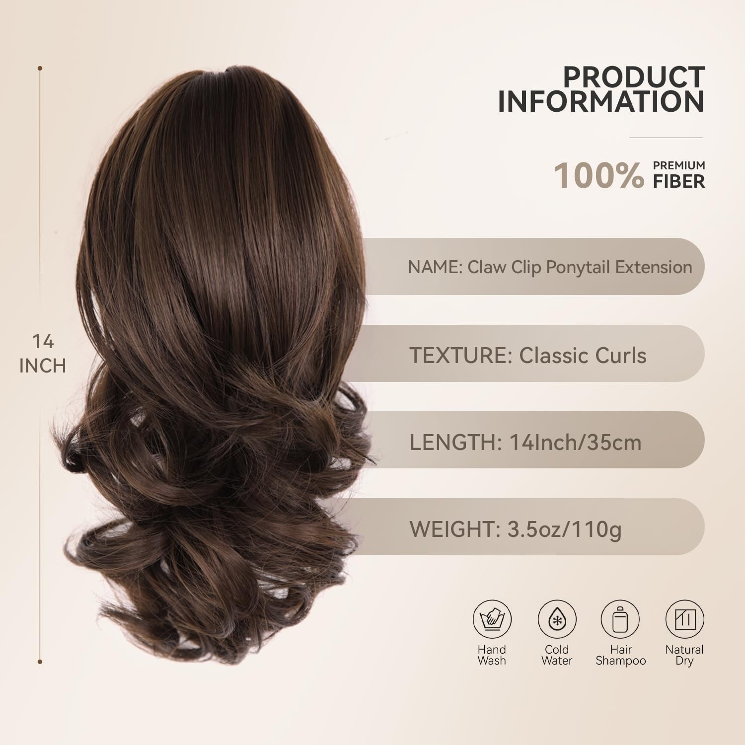 ZQIAN BEAUTY 14 Inch Ponytail Extension – Clip in 14 Inch, Chocolate Brown
