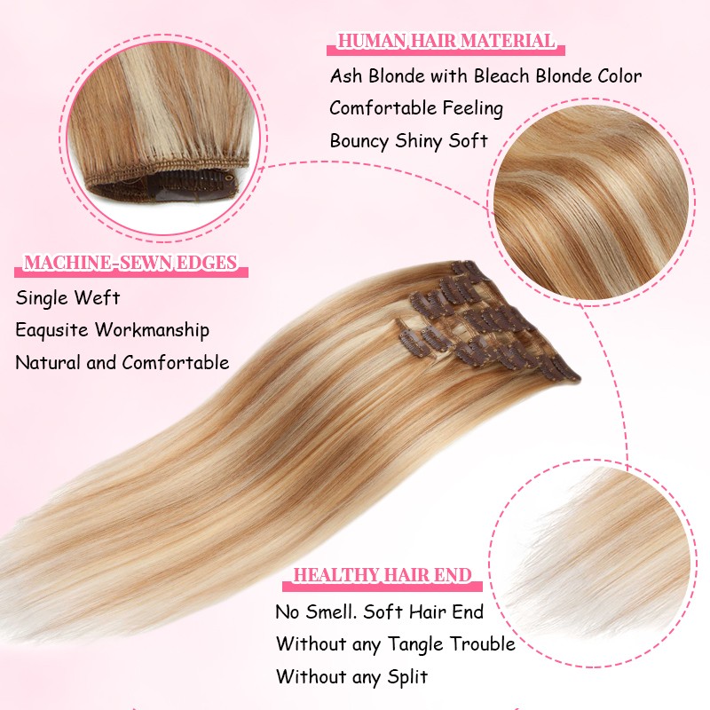 Clip In 100% Human Real Remy Hair Extensions 8PCS Full Head Straight Dark Brown