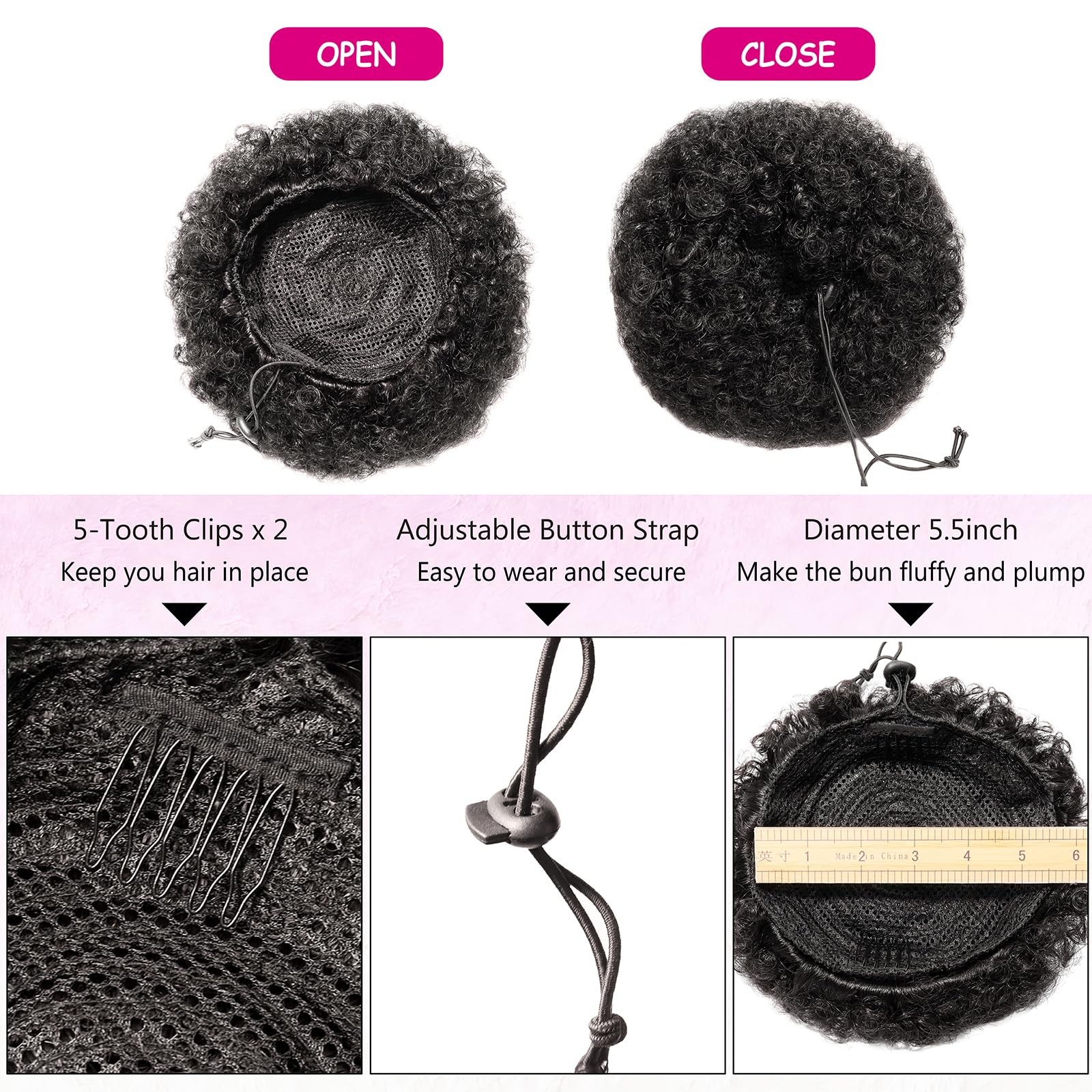 Afro Puff Ponytail for Black – Natural Black 8 Inch 100% Human Hair Puff Hair…