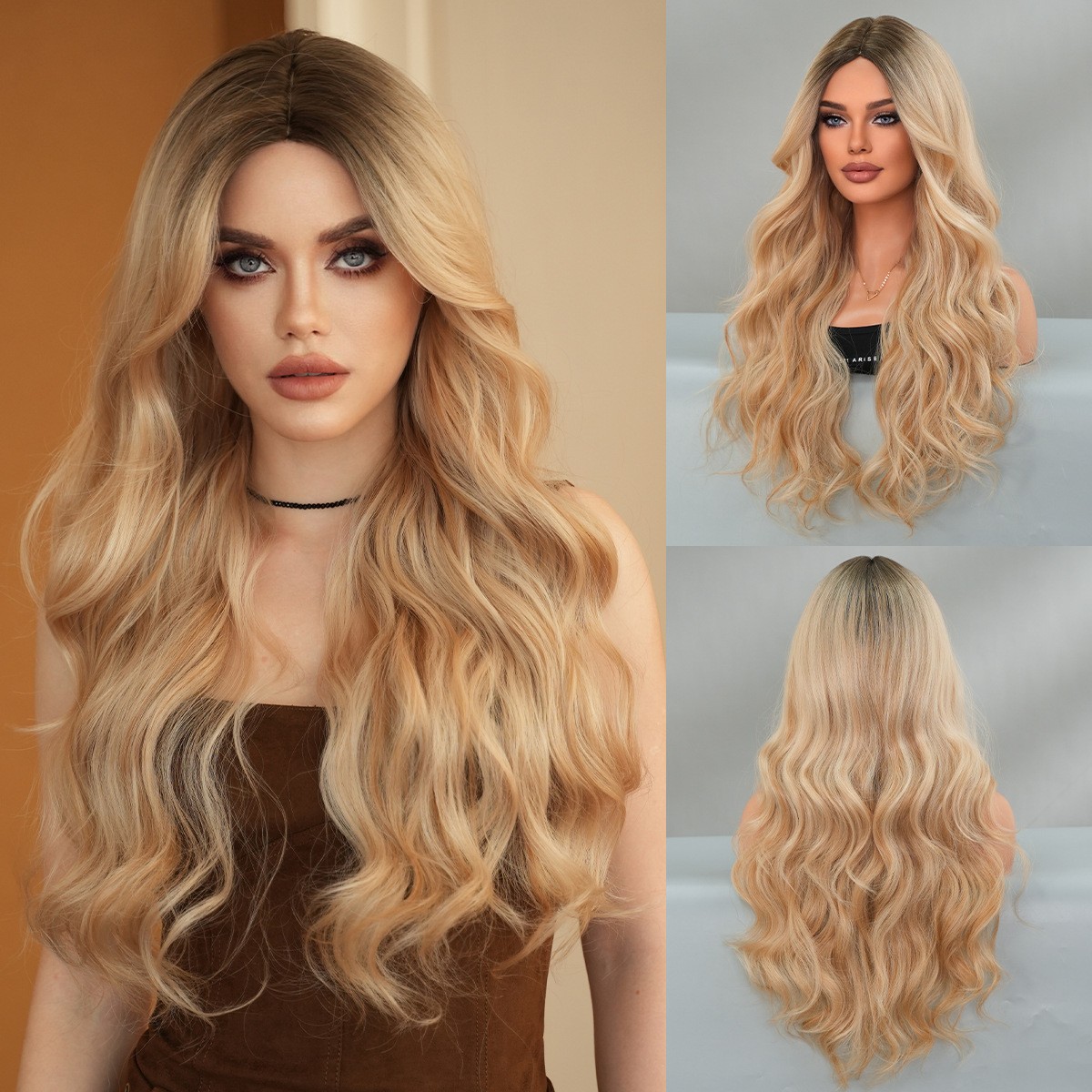 Multiple Colors Available Middle Part Long Wavy Full Head Synthetic Wig For