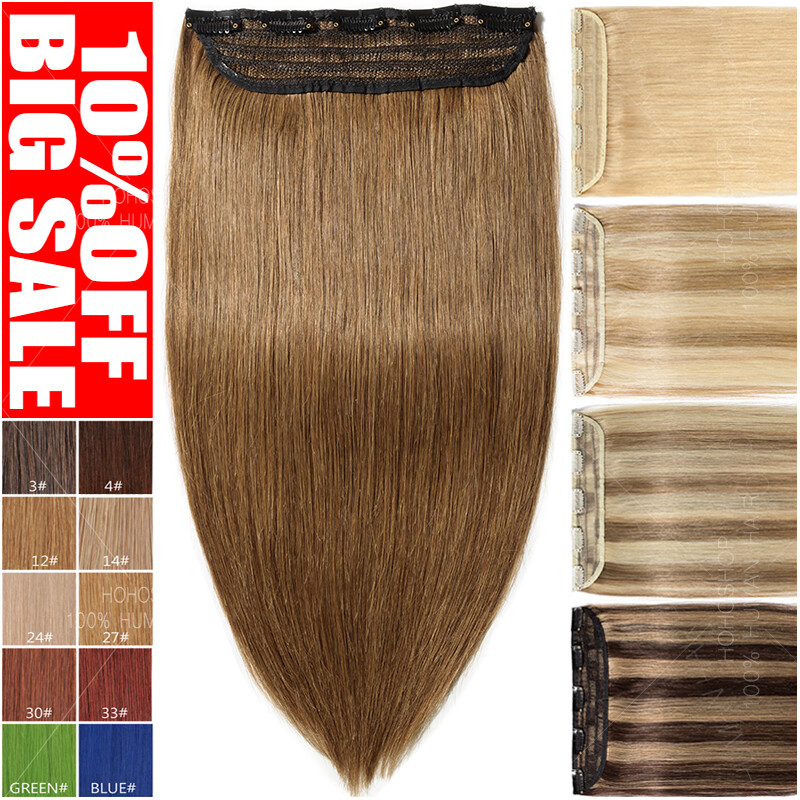 THICK Clip In Remy 100% Human Hair Extensions One Piece Full Head Weft Long Wavy