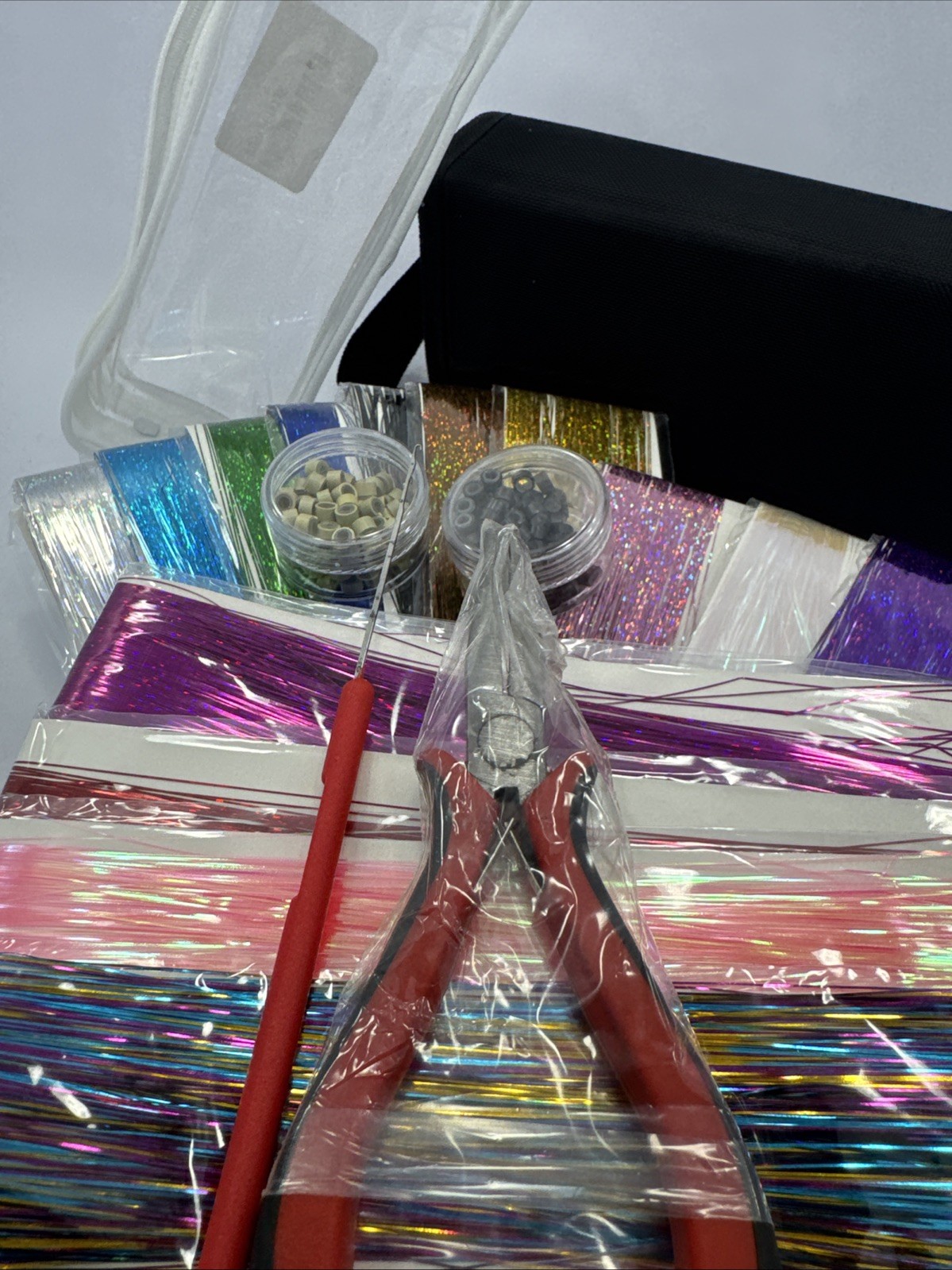 Hair Tinsel Kit 12 Colors Strands With Tool Glitter Extensions for Hair
