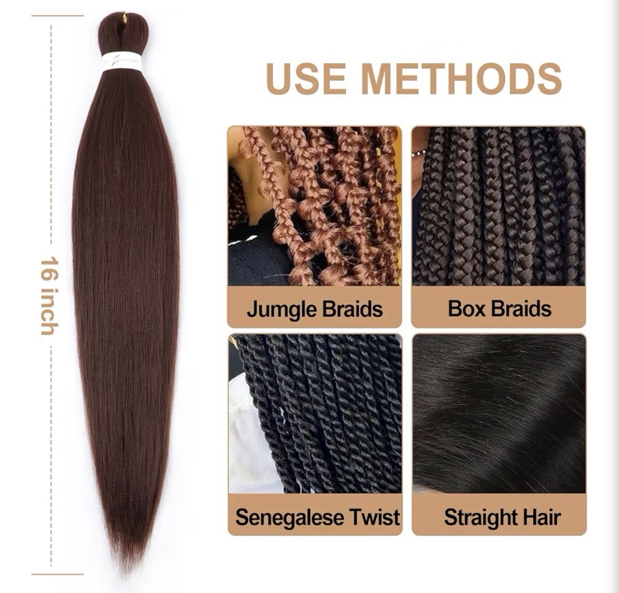 Chocolate Brown Braiding Hair Pre Stretched 18 Inch 3 Packs 33#
