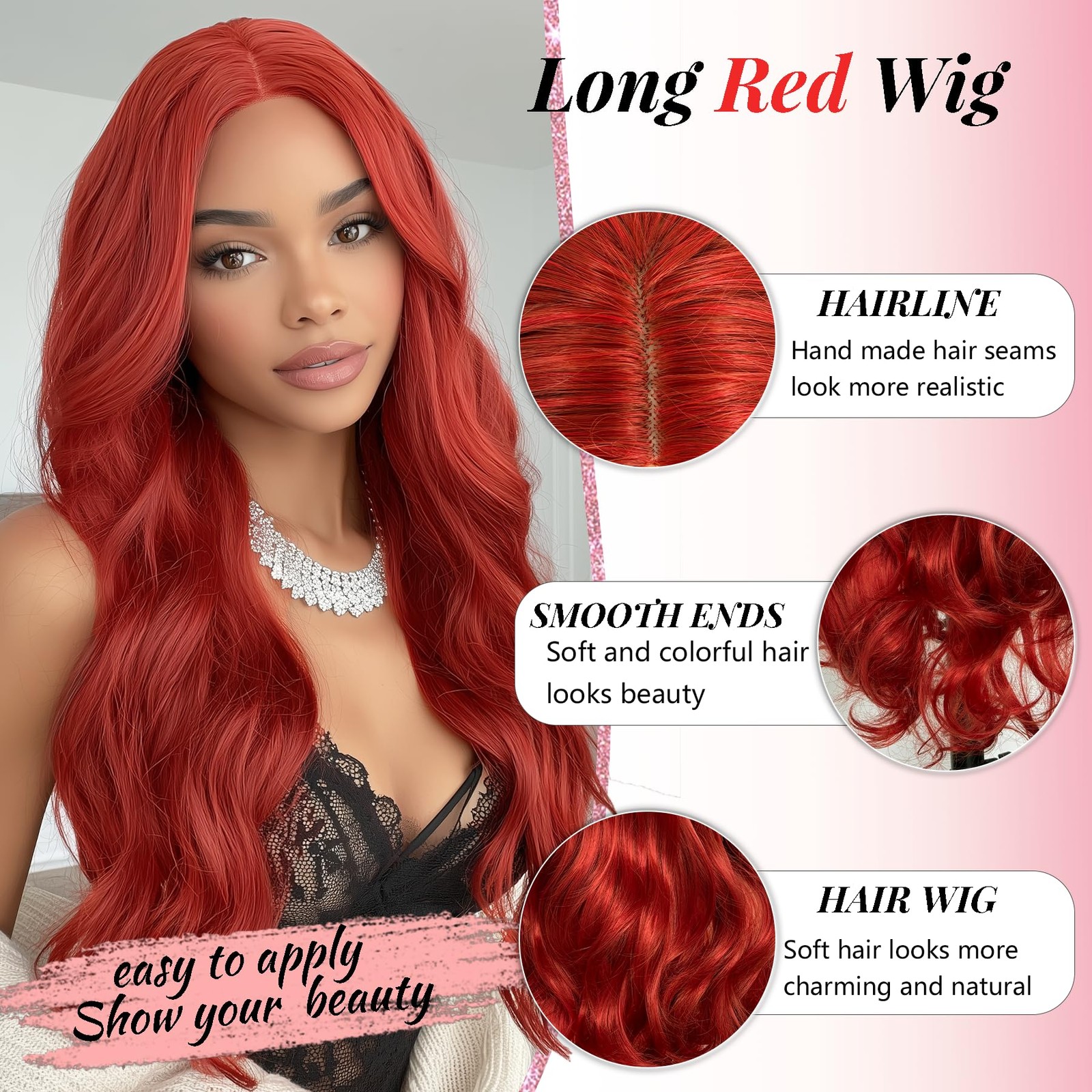 Red Wigs for Women Long Curly Wavy Wigs Middle Part Synthetic Wig Womens Red …