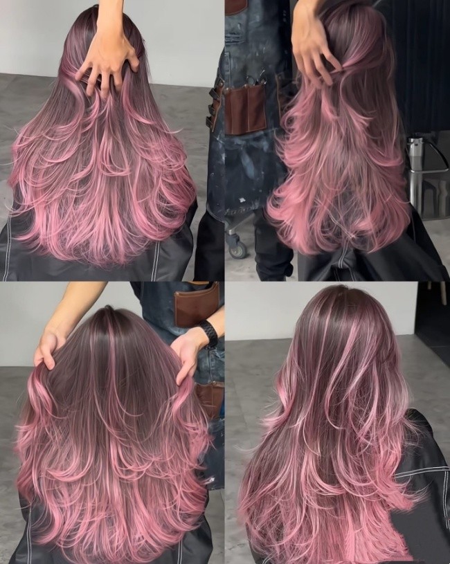 Balayage Purple Pink 13×4 Lace Front Human Hair Wigs for Women