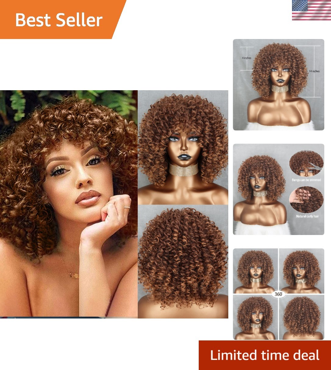 Versatile 14-Inch Light Brown Curly Afro Wig – Perfect for Every Occasion