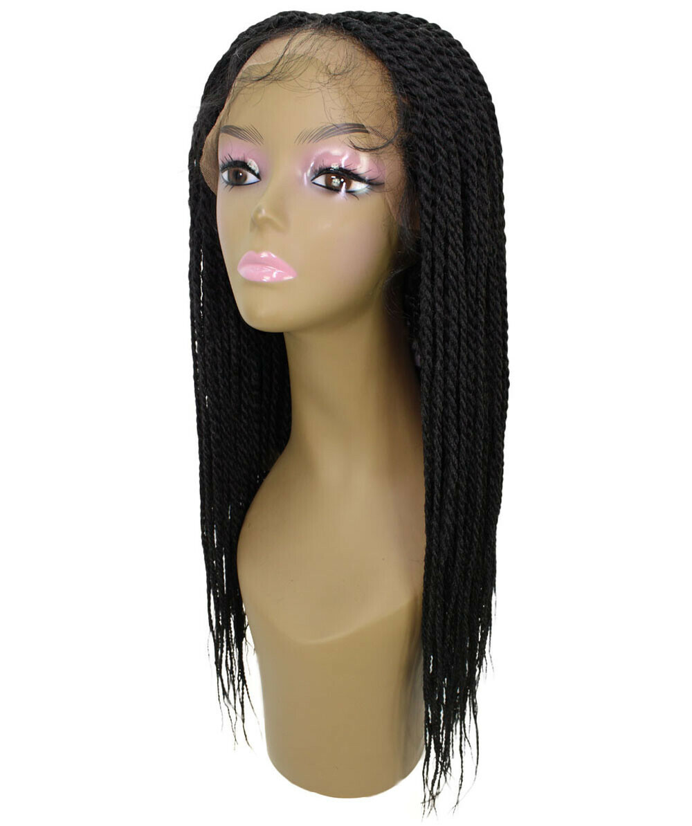 LUXLUXE Nikkita Straight 25″ Long 4X4 Hand-Tied Lace Braided Wig,BLT-0123,Black