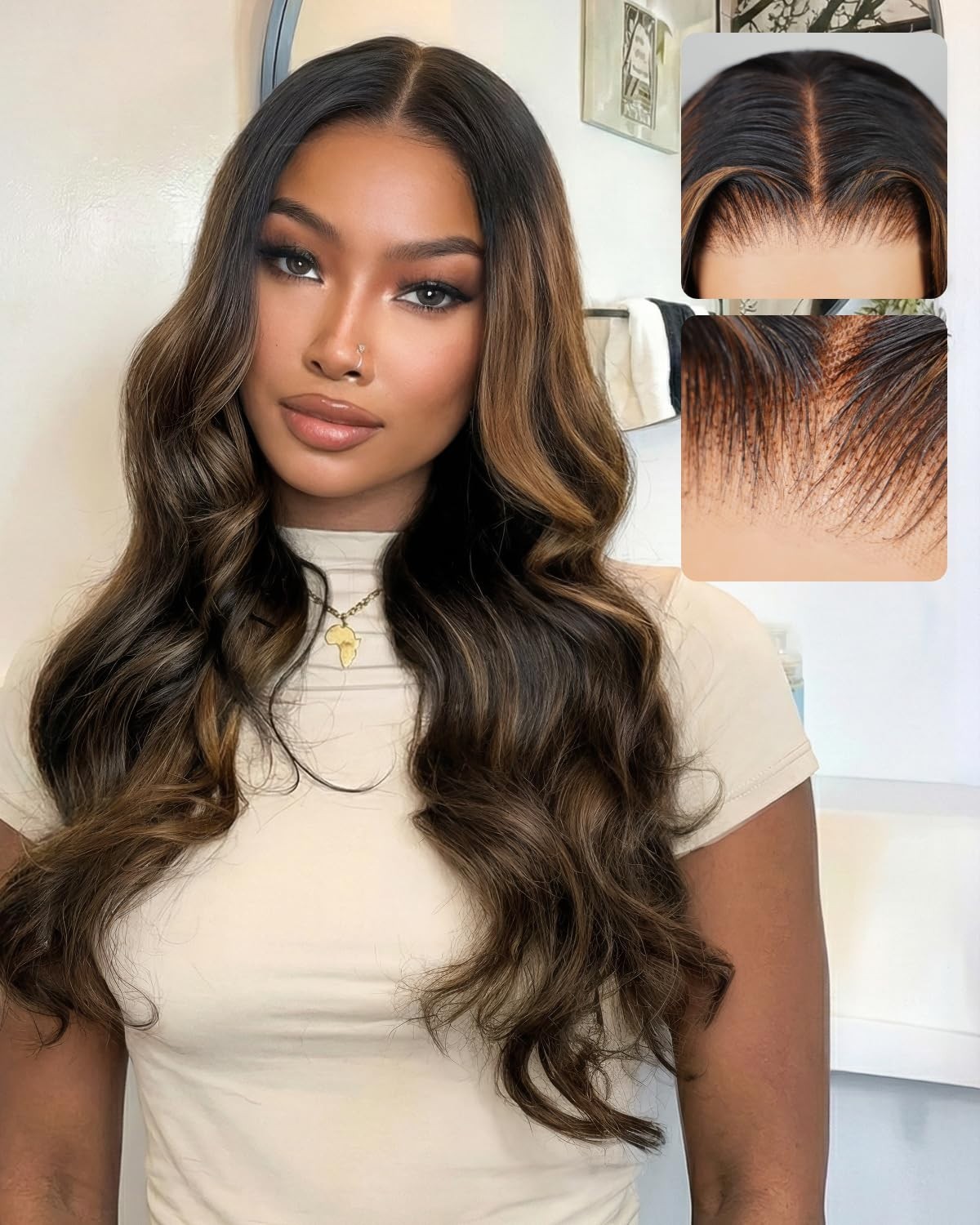 30 Inch Glueless Lace Front Wig – Pre Plucked, Ombre Body Wave, Human Hair Closu