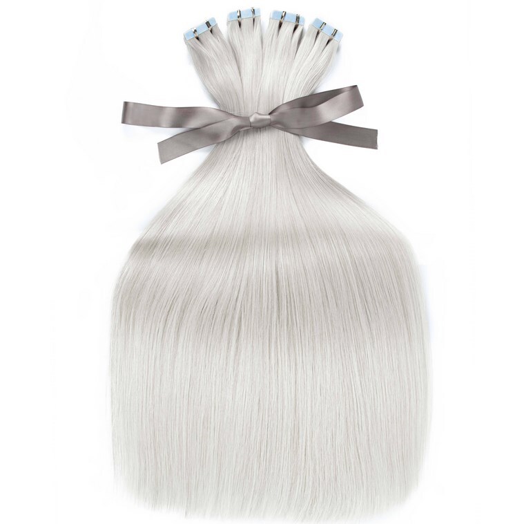Invisible Tape in 100% Remy Human Hair Extensions Fusion Hair SLIVER Grey 50g