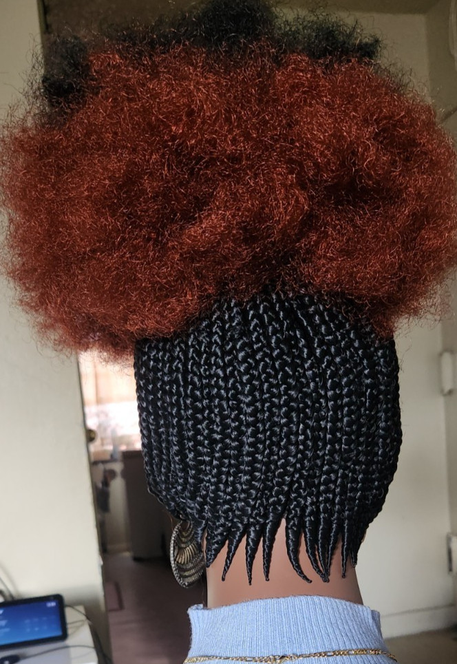 Fully Hand Braided box Afro kinky 1B/Burgundy