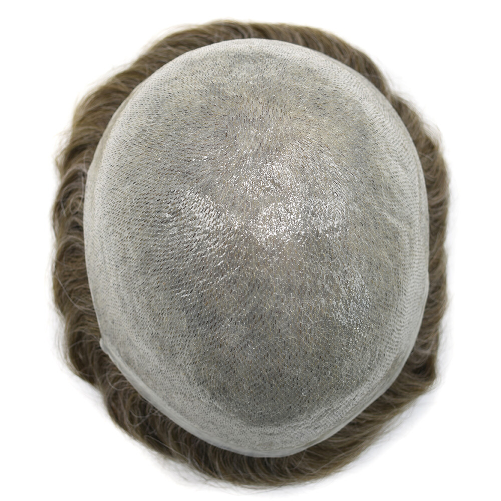 Thin Skin Mens Toupee Human Hair Replacement System V-Loop Poly Pu