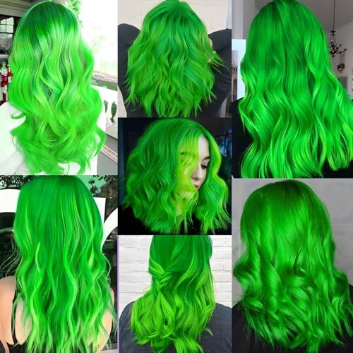 10 PCS Green Hair Extensions, Curly Wavy Synthetic Hairpieces Clip 10 PCS-Green