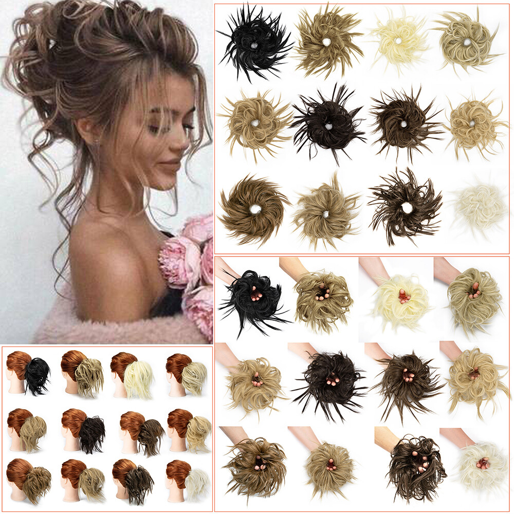 Women Thick Messy Curly Wavy Chignon Hair Bun Scrunchie Hair Extensions Natural
