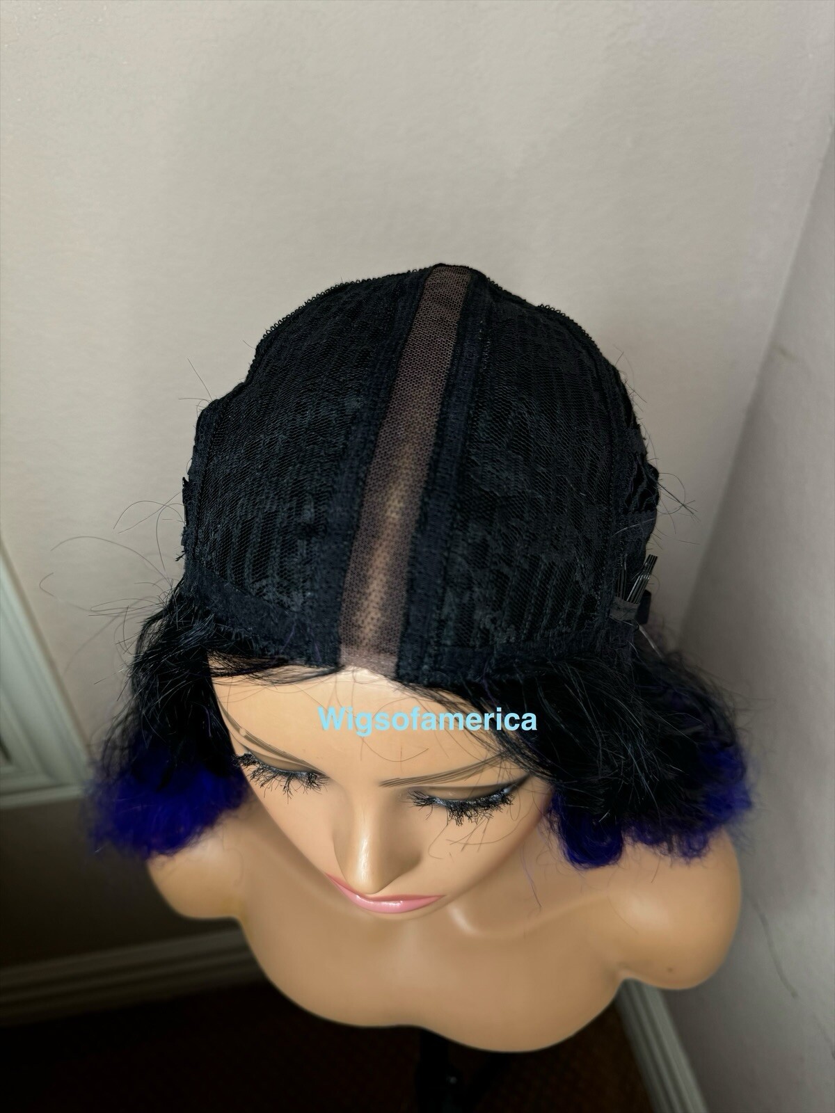 Blue Purple WIG Ombré Black 26 Inches Long Middle Part Heat Ok