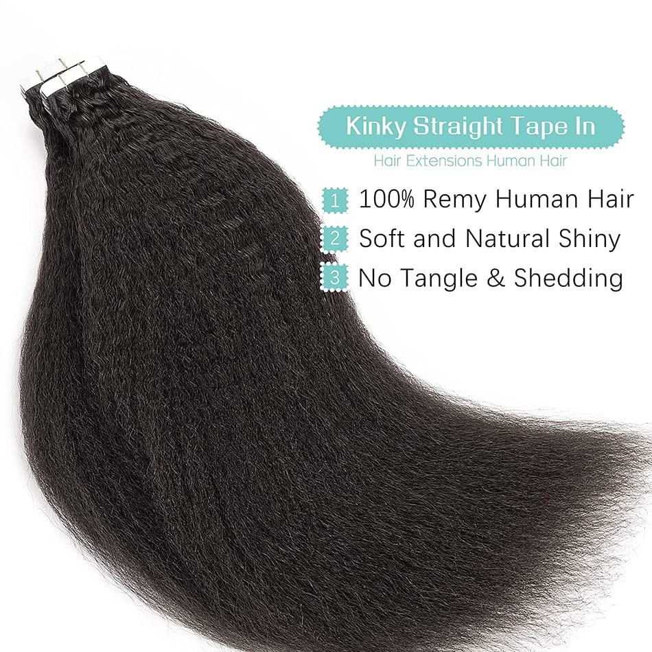 Sunfa Kinky Straight Tape In Hair Extensions For Black Women 14 Inch 20Pcs 50G